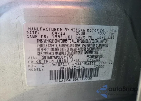 2013 Nissan Sentra S from USA, damaged, VIN 3N1AB7AP3DL712730